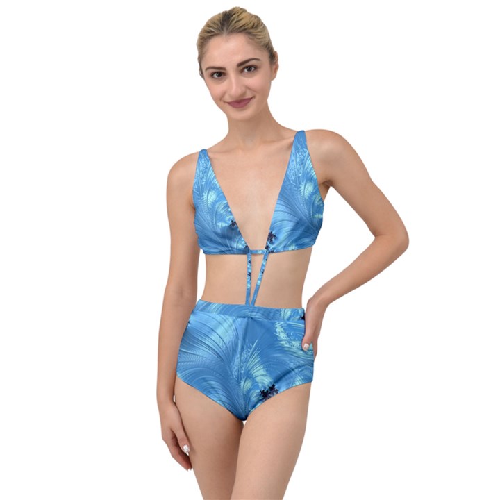 Fractal Art Feather Swirls Puffy Tied Up Two Piece Swimsuit