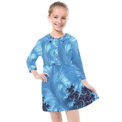 Fractal Art Feather Swirls Puffy Kids  Quarter Sleeve Shirt Dress