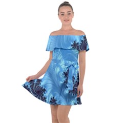 Fractal Art Feather Swirls Puffy Off Shoulder Velour Dress