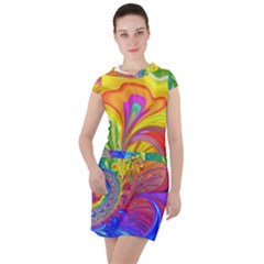 Fractal Bright Exploding Brilliant Drawstring Hooded Dress