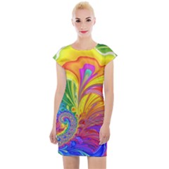 Fractal Bright Exploding Brilliant Cap Sleeve Bodycon Dress