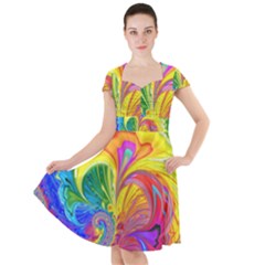 Fractal Bright Exploding Brilliant Cap Sleeve Midi Dress