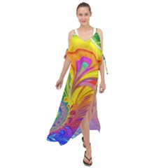 Fractal Bright Exploding Brilliant Maxi Chiffon Cover Up Dress