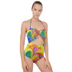 Fractal Bright Exploding Brilliant Scallop Top Cut Out Swimsuit