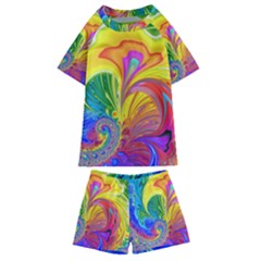 Fractal Bright Exploding Brilliant Kids  Swim Tee And Shorts Set