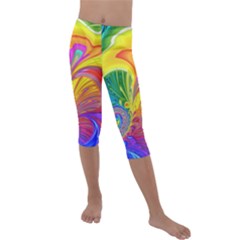 Fractal Bright Exploding Brilliant Kids  Lightweight Velour Capri Leggings 