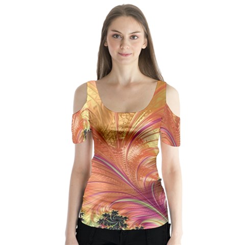 Fractal Feather Artwork Art Butterfly Sleeve Cutout Tee  by Pakrebo