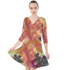 Fractal Feather Artwork Art Quarter Sleeve Front Wrap Dress by Pakrebo