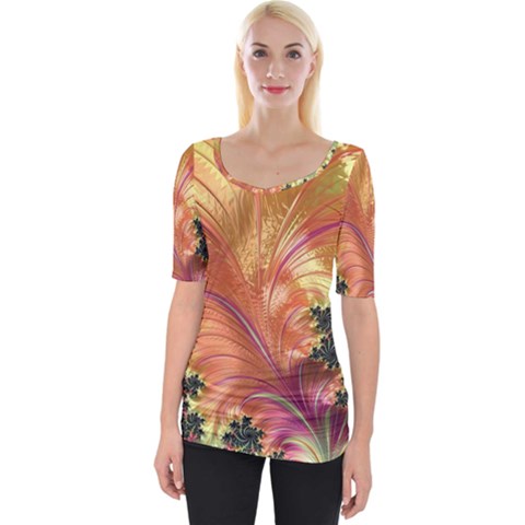 Fractal Feather Artwork Art Wide Neckline Tee by Pakrebo