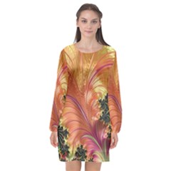 Fractal Feather Artwork Art Long Sleeve Chiffon Shift Dress  by Pakrebo