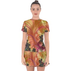 Fractal Feather Artwork Art Drop Hem Mini Chiffon Dress by Pakrebo