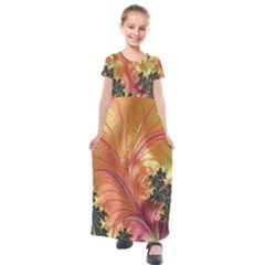 Fractal Feather Artwork Art Kids  Short Sleeve Maxi Dress