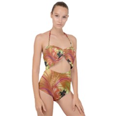 Fractal Feather Artwork Art Scallop Top Cut Out Swimsuit