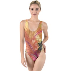 Fractal Feather Artwork Art High Leg Strappy Swimsuit