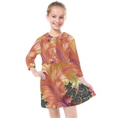 Fractal Feather Artwork Art Kids  Quarter Sleeve Shirt Dress by Pakrebo