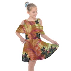 Fractal Feather Artwork Art Kids  Shoulder Cutout Chiffon Dress