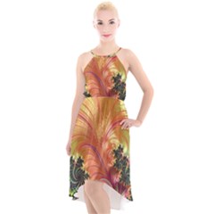 Fractal Feather Artwork Art High-low Halter Chiffon Dress 