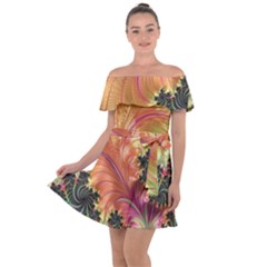 Fractal Feather Artwork Art Off Shoulder Velour Dress