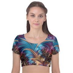 Fractal Art Artwork Psychedelic Velvet Short Sleeve Crop Top 