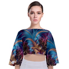 Fractal Art Artwork Psychedelic Tie Back Butterfly Sleeve Chiffon Top