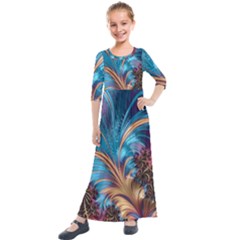 Fractal Art Artwork Psychedelic Kids  Quarter Sleeve Maxi Dress