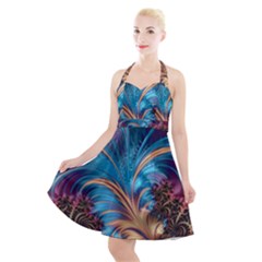 Fractal Art Artwork Psychedelic Halter Party Swing Dress 