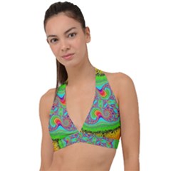 Fractal Art Design Fantasy Light Halter Plunge Bikini Top