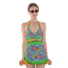 Fractal Art Design Fantasy Light Halter Dress Swimsuit 