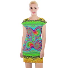 Fractal Art Design Fantasy Light Cap Sleeve Bodycon Dress