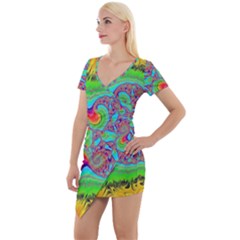 Fractal Art Design Fantasy Light Short Sleeve Asymmetric Mini Dress