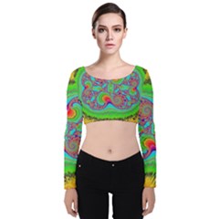 Fractal Art Design Fantasy Light Velvet Long Sleeve Crop Top