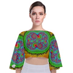 Fractal Art Design Fantasy Light Tie Back Butterfly Sleeve Chiffon Top