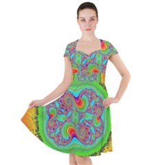 Fractal Art Design Fantasy Light Cap Sleeve Midi Dress