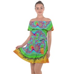 Fractal Art Design Fantasy Light Off Shoulder Velour Dress