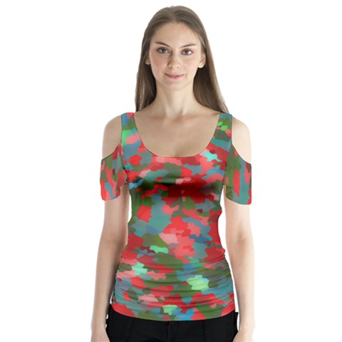 Redness Butterfly Sleeve Cutout Tee  by artifiart