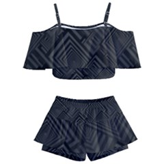 Diagonal Square Black Background Kids  Off Shoulder Skirt Bikini