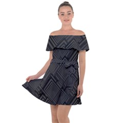 Diagonal Square Black Background Off Shoulder Velour Dress