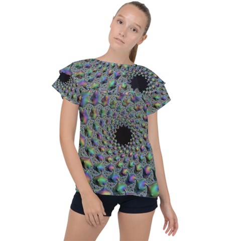 Fractal Rainbow Art Artwork Design Ruffle Collar Chiffon Blouse by Pakrebo