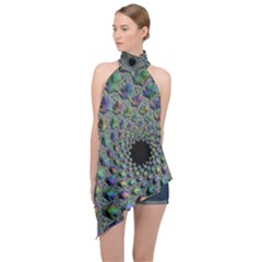 Fractal Rainbow Art Artwork Design Halter Asymmetric Satin Top