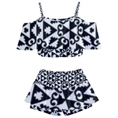 Geometric Tile Background Kids  Off Shoulder Skirt Bikini