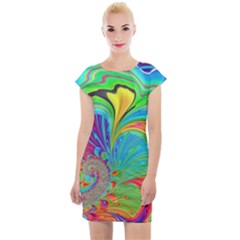 Fractal Art Psychedelic Fantasy Cap Sleeve Bodycon Dress by Pakrebo