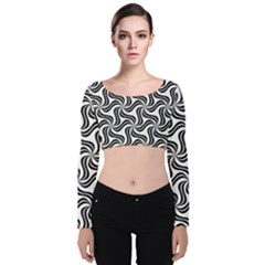 Soft Pattern Repeat Monochrome Velvet Long Sleeve Crop Top by Pakrebo