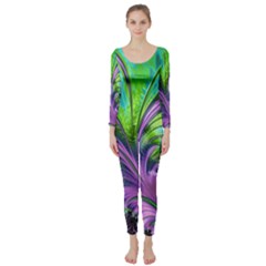 Fractal Art Artwork Feather Swirl Long Sleeve Catsuit by Pakrebo