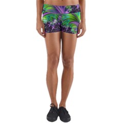 Fractal Art Artwork Feather Swirl Yoga Shorts by Pakrebo