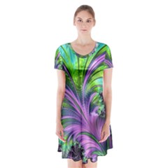 Fractal Art Artwork Feather Swirl Short Sleeve V-neck Flare Dress by Pakrebo