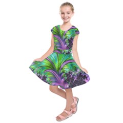 Fractal Art Artwork Feather Swirl Kids  Short Sleeve Dress by Pakrebo