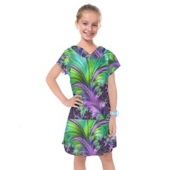 Fractal Art Artwork Feather Swirl Kids  Drop Waist Dress by Pakrebo