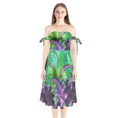 Fractal Art Artwork Feather Swirl Shoulder Tie Bardot Midi Dress by Pakrebo