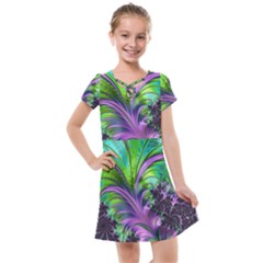 Fractal Art Artwork Feather Swirl Kids  Cross Web Dress by Pakrebo