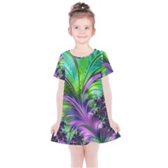 Fractal Art Artwork Feather Swirl Kids  Simple Cotton Dress by Pakrebo